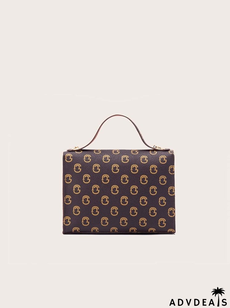 Allover Graphic Turn-lock Satchel Bag