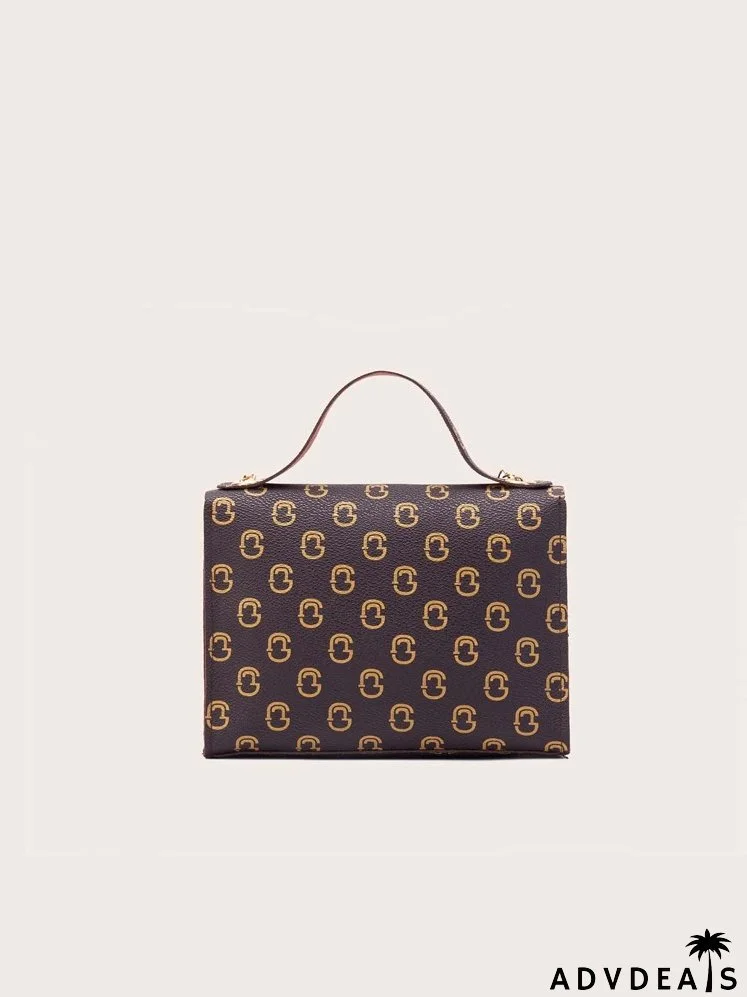 Allover Graphic Turn-lock Satchel Bag