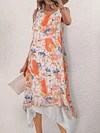 Vibrant Allover Print Asymmetric Hem Dress - Elegant Crew Neck, Sleeveless, Flowy, Bodycon Fit, Women's Clothing for Summer, Party, Casual Occasions