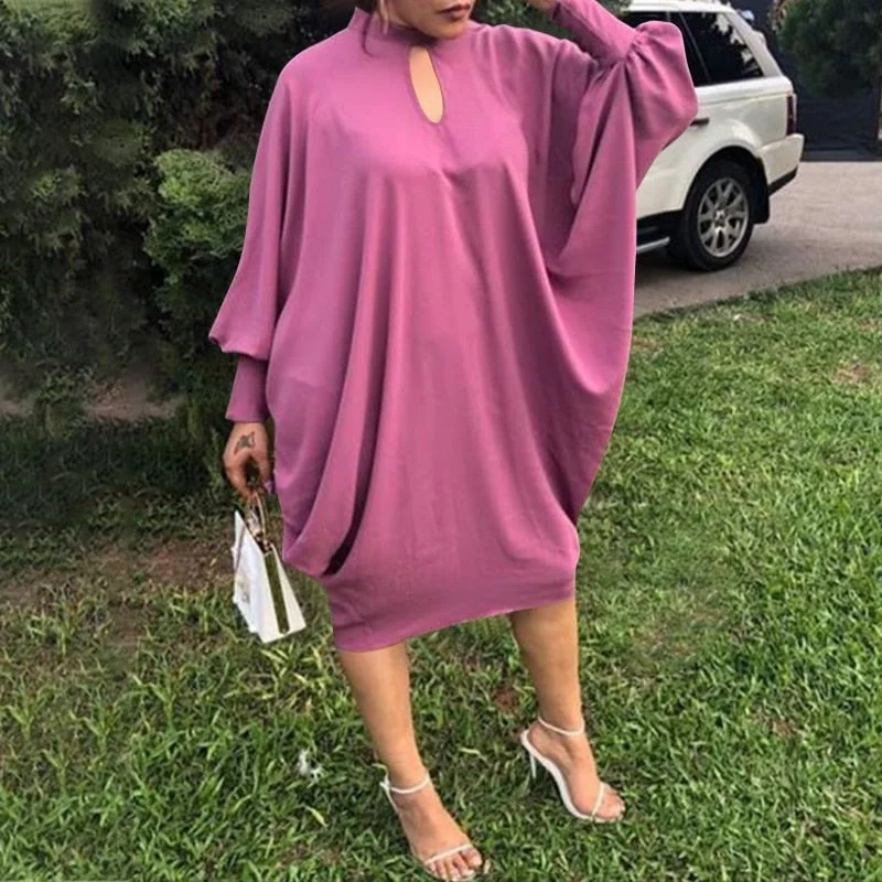 VONDA Women Dress 2022 Summer Spring Long Bat-Sleeve Solid Dresses Elegant Knee-Length Party Robe Ladies Bohemian Party Vestidos