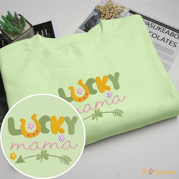 TOSCUSTOM™ Custom St. Patrick’s Day Lucky Mama Embroidered Sweatshirts for Irish
