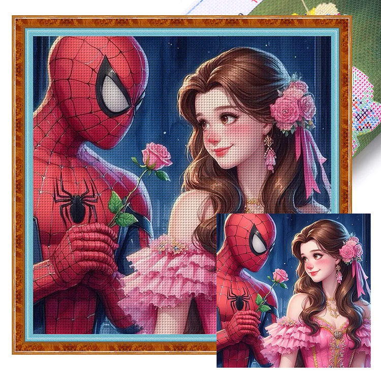 【Huacan Brand】Disney Spider-Man Shows Love To Princess 11CT Stamped Cross Stitch 40*40CM