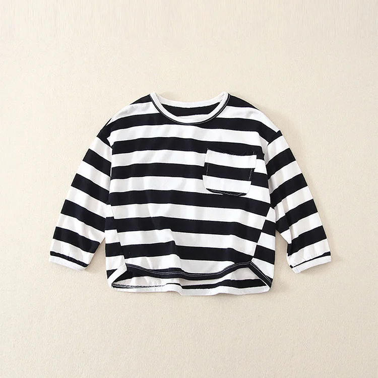 Toddler Round Neck Pocket Striped Casual Sweatshirt 