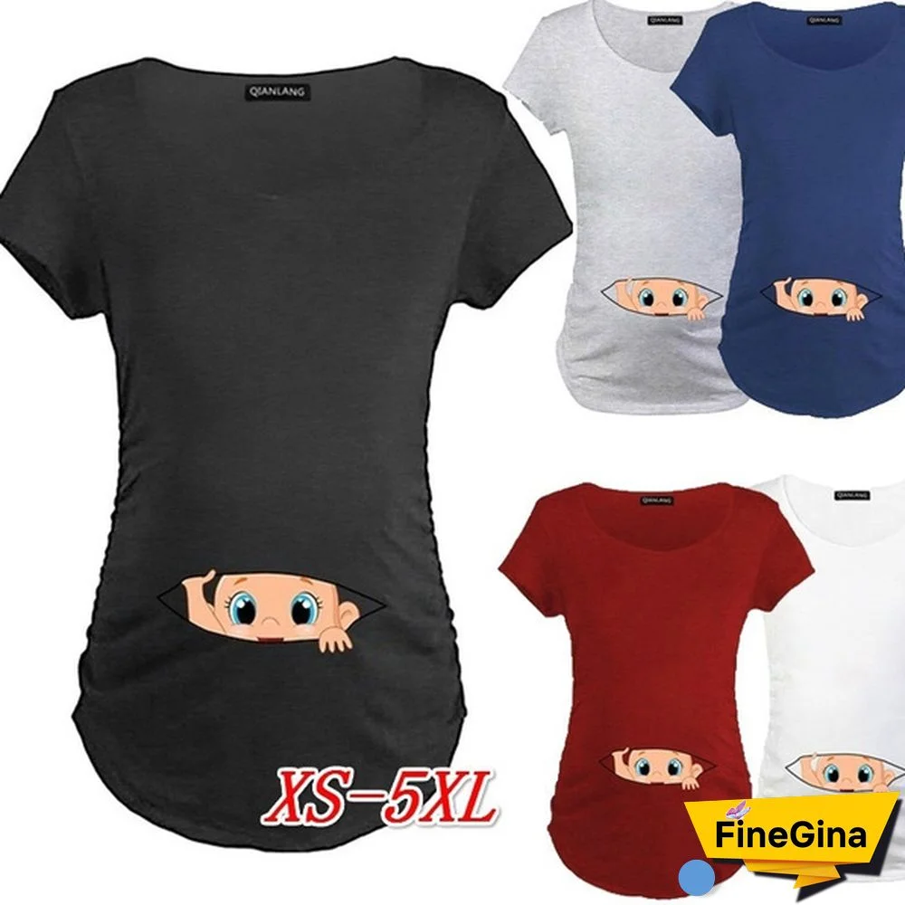 New Pregnant Women Fashion T-Shirt Funny Pregnancy Shirts for Trendy Moms Cute Baby Print Maternity Shirt Short Sleeve Tops