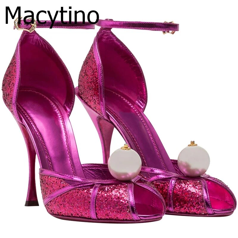 VCSHOES Women Pumps High Heels Dacing Bling Women Heels Glitter Woman Pumps Woman Shoes Ankle Strap Pearl Stiletto
