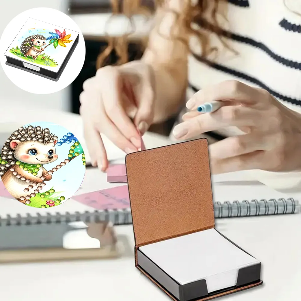 PU Hedgehog Diamond Painting Notecard Box with Papers for DIY Art Craft