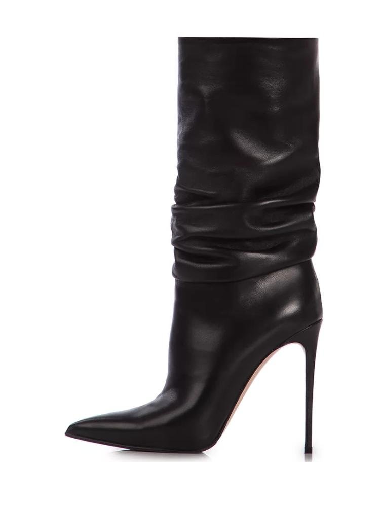 Slouchy Pointed Toe Stiletto Heel Mid Calf Boots