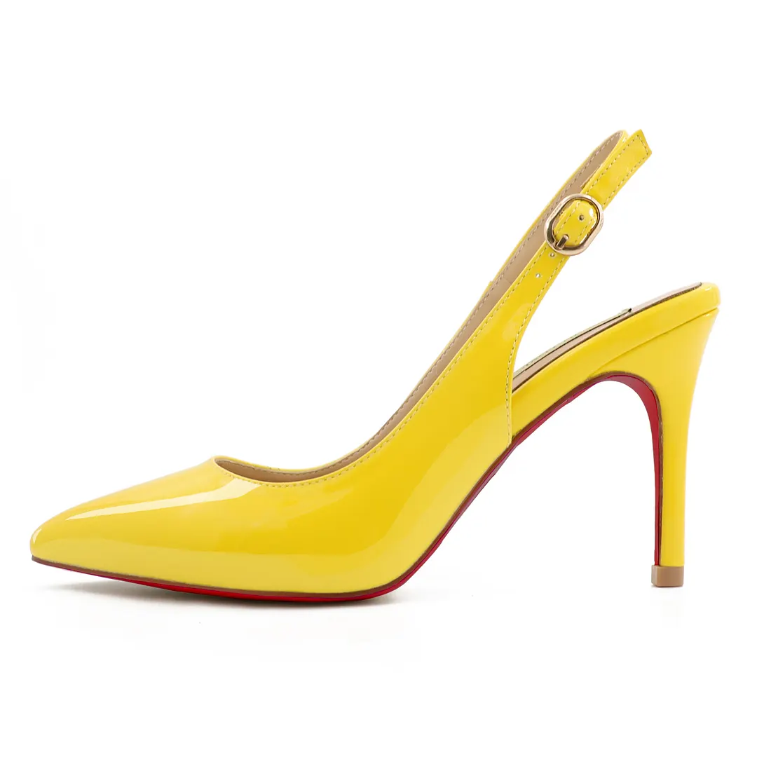 90mm Women's Pointed Toe Slingback Heels Pumps Comfortable Daily Red Bottoms Shoes-vocosishoes