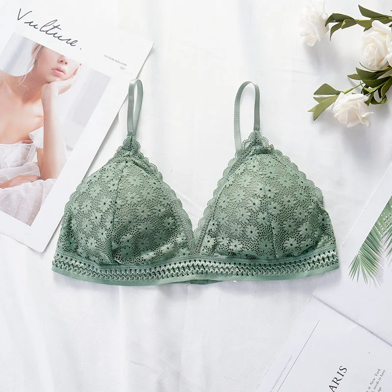 Lace bra, women's panties, triangle cut, lingerie, V-shaped wireless underwear, soft and thin seamless 1/2 piece bra, 2021
