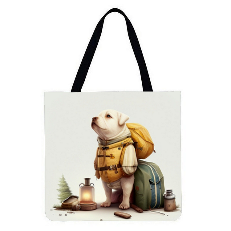 Dogs in camping - Linen Tote Bag