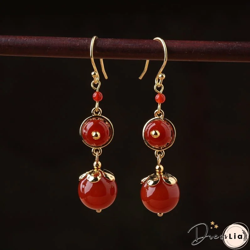 Red Agate Vintage Tibetan Earrings