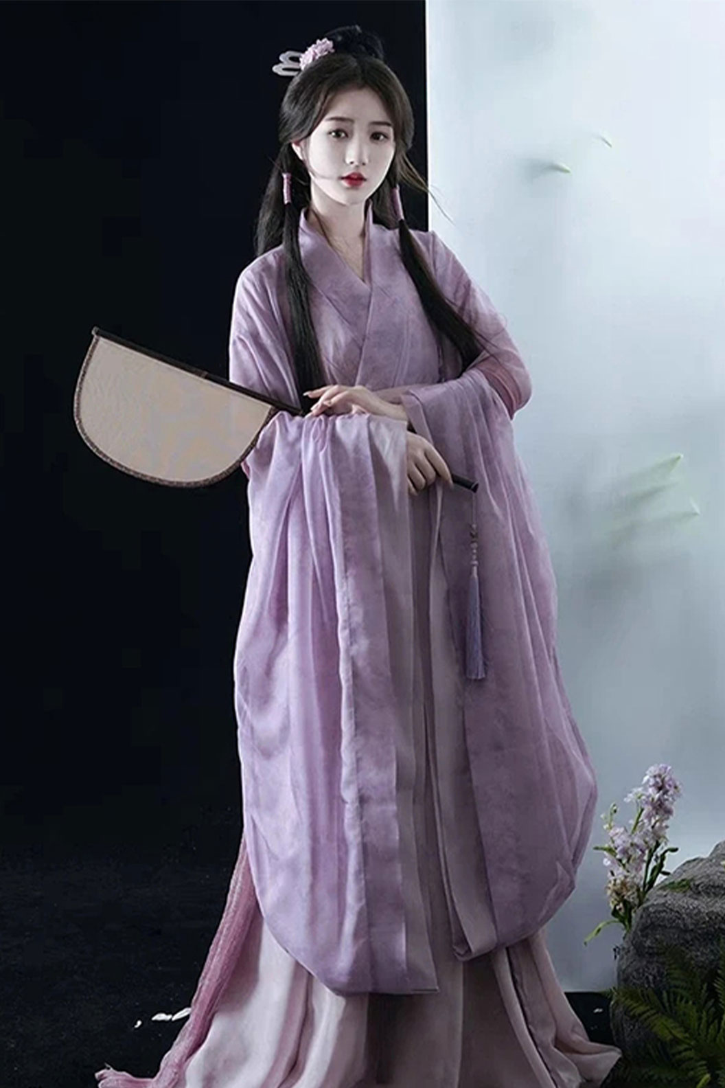 Wei Jin Dynasty Purple Hanfu Dress with Eight-Segment Skirt and Ruqun - liuli 琉璃 Stupa Stones