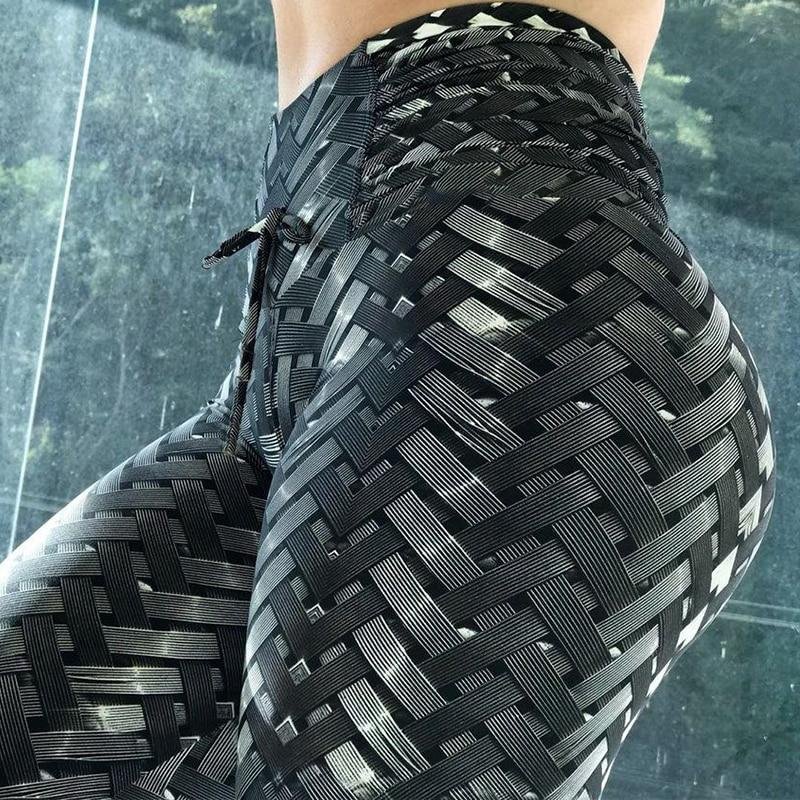High Waist Designer Iron Armor Weave Print Push Up Leggings、、sdecorshop
