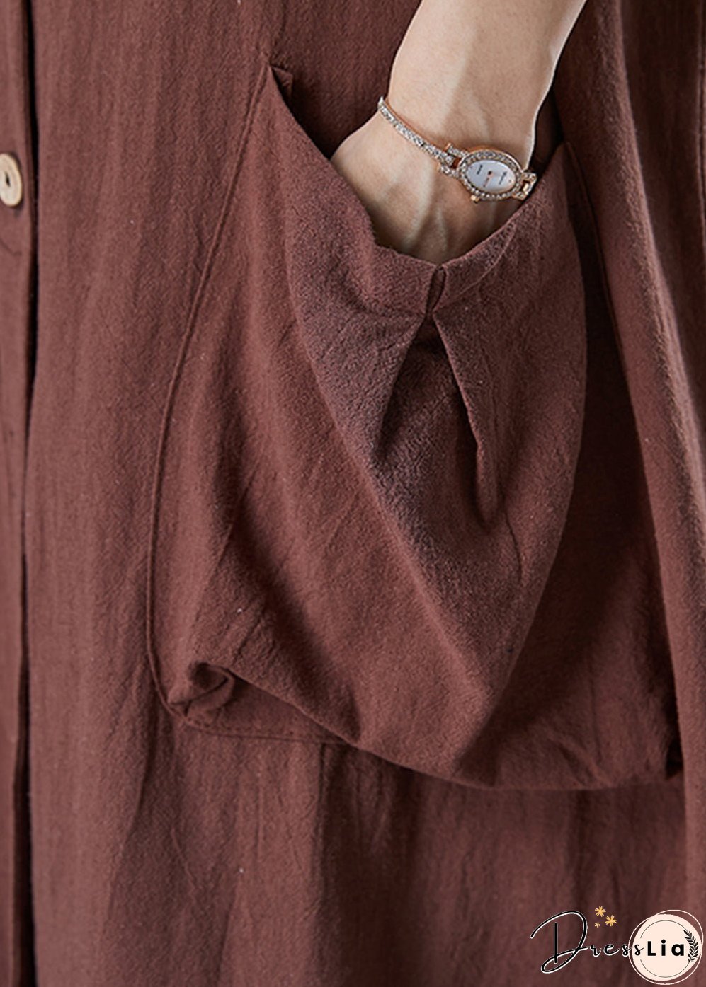 Modern Chocolate Oversized Pockets Linen Trench Spring