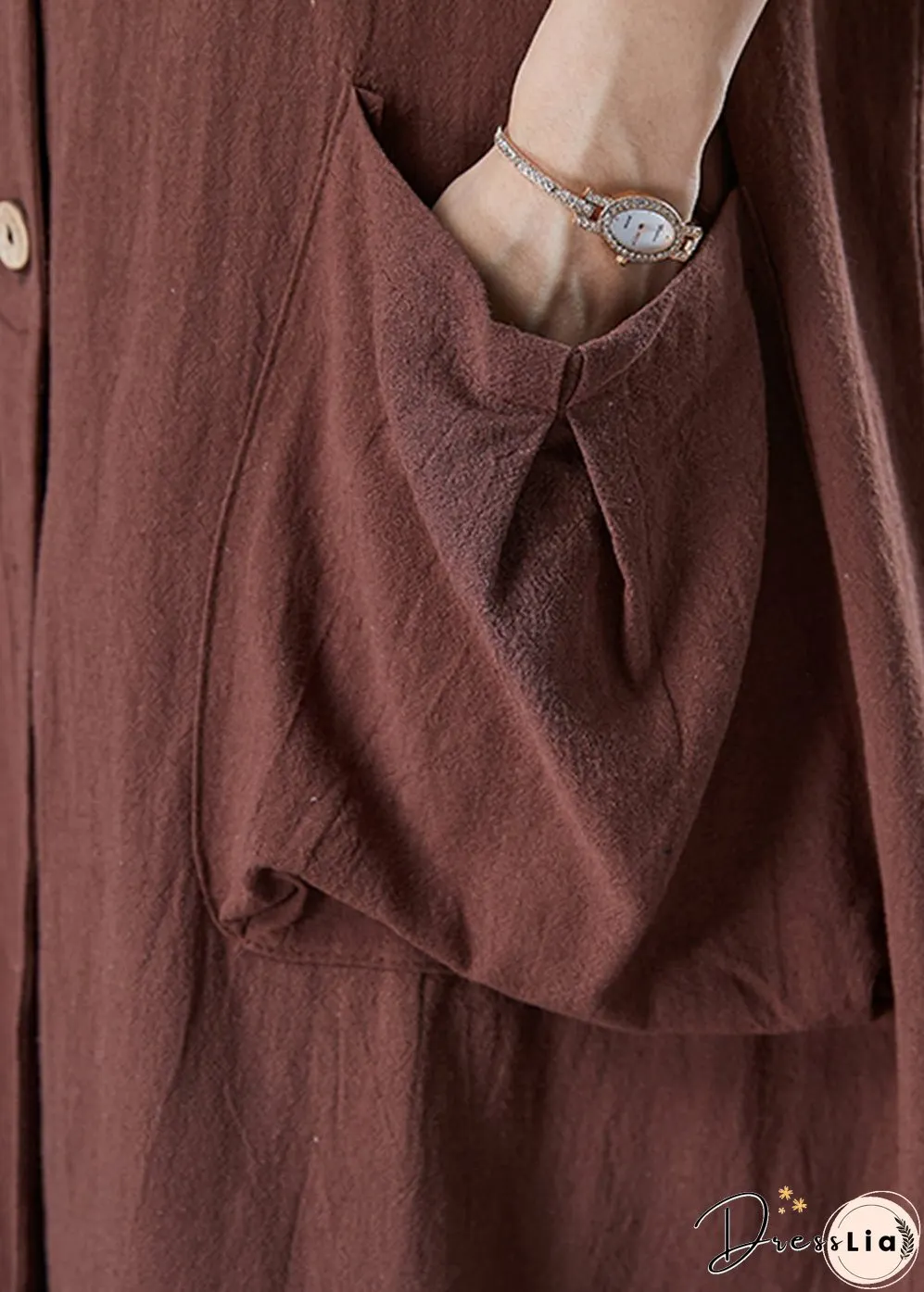 Modern Chocolate Oversized Pockets Linen Trench Spring