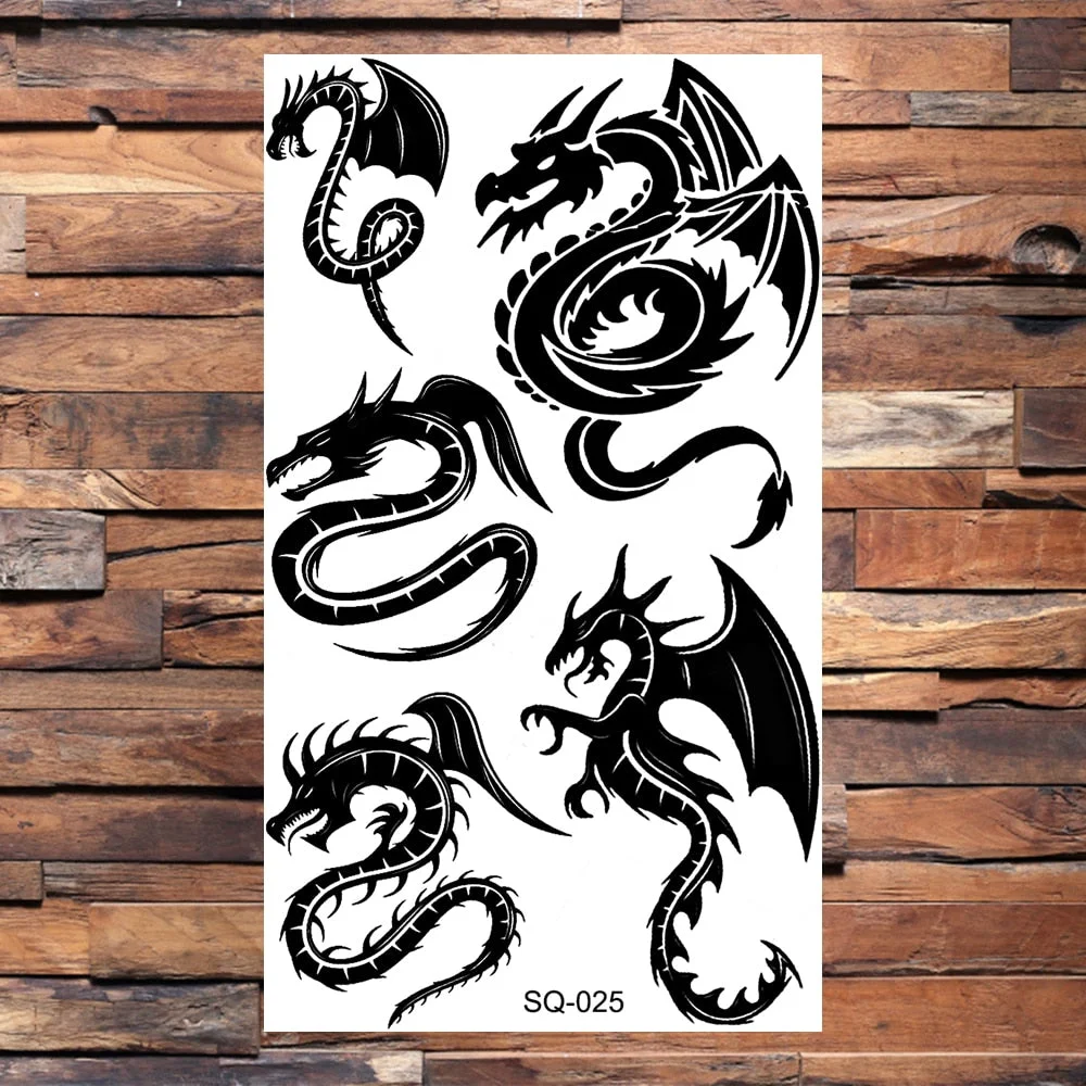 Black Dragon Temporary Tattoos For Men Women Realistic Scorpion Snake Fake Tattoo Sticker Body Arm Water Transfer Tatoos DIY