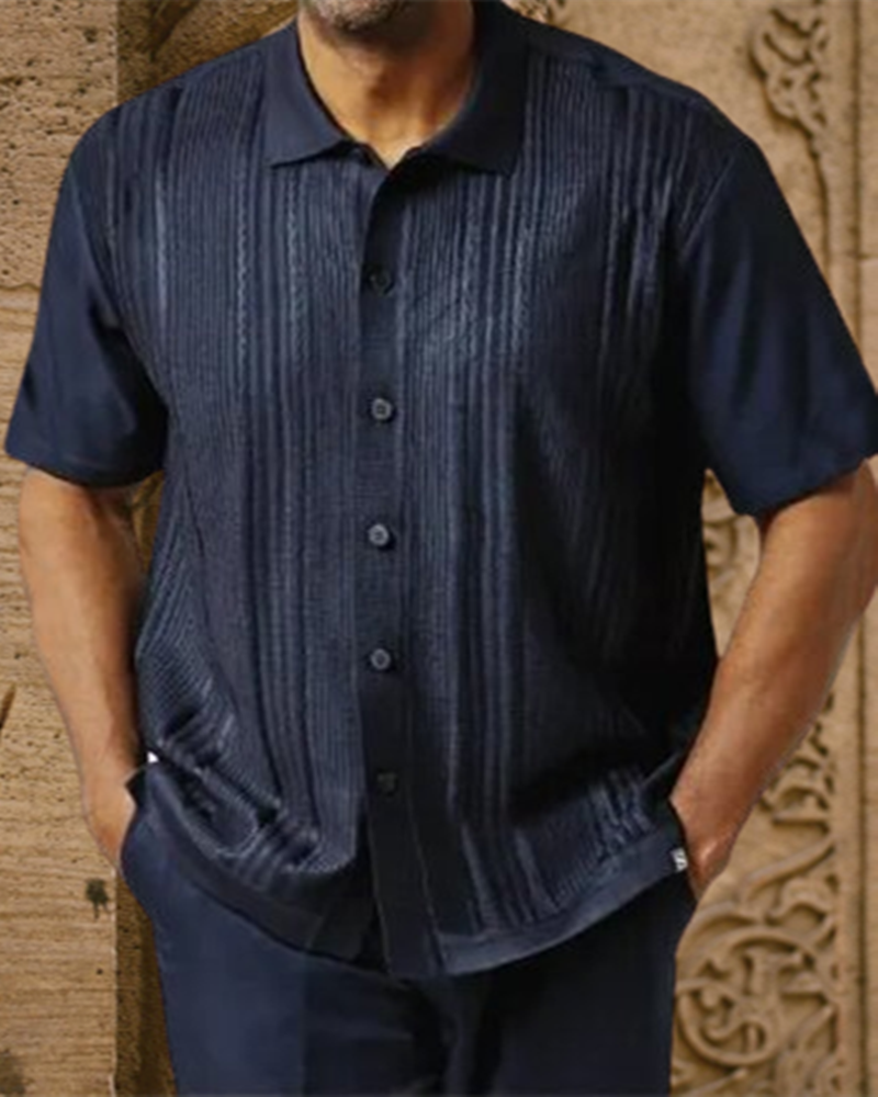 Men's Minimalist Solid Color Striped Grain Shirt
