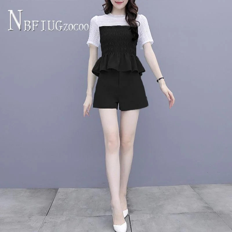 2020 Summer Temperament Women Sets Plus Size Ruffles Blouse And Cute Shorts Female Sets