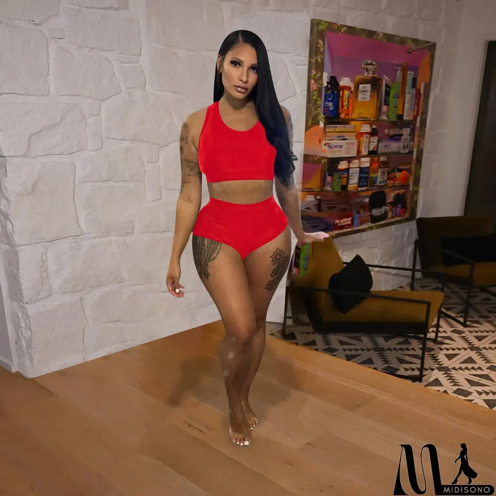 MidiSono - Solid Sext Tank Top And Shorts 2 Piece Sets