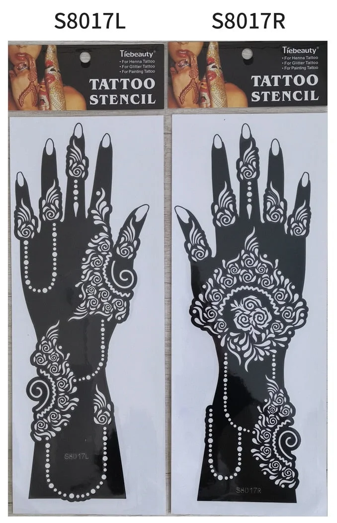 1pair 2pcs hand sleeve temporary tattoo stencil henna lace mandala tattoo template spray paint templates sheets lotus flowers