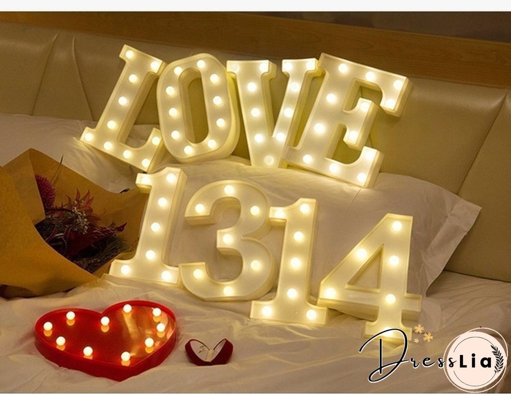 26 Letter LED Lights Luminous Number 0-9Lamp Wedding Birthday Christmas Decoration Decoration Battery Night Light Party Bedroom
