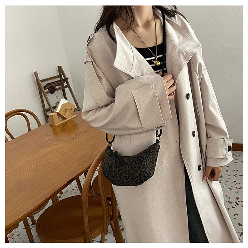 Women’s Canvas Leopard Vintage Style Dumpling Shape Zipper Shoulder Bag Crossbody Bag