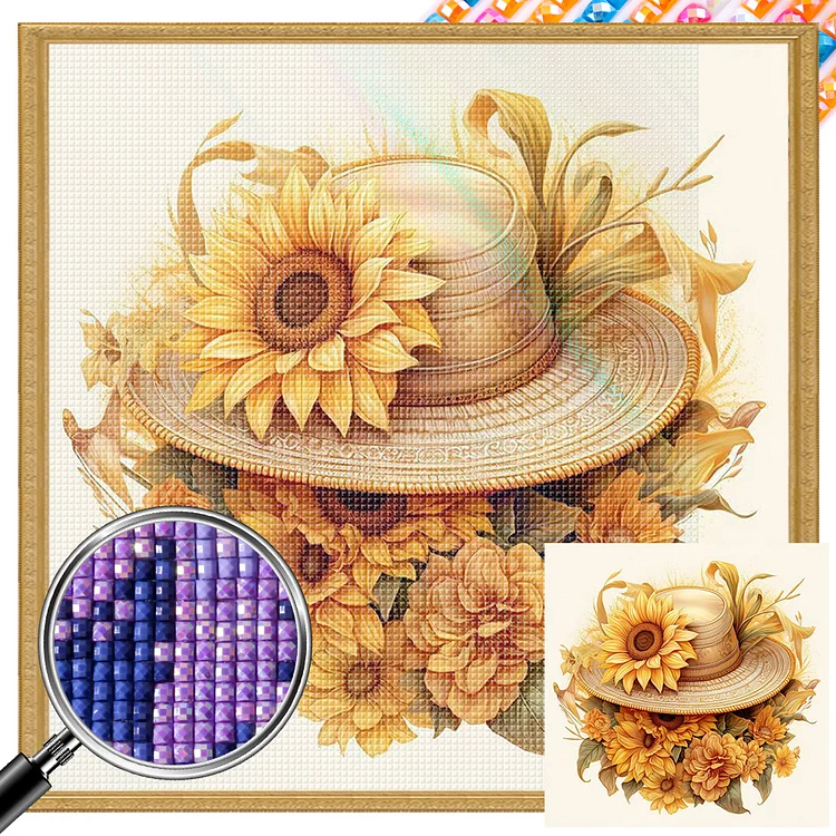 Sunflower and Hat - Full Square(Partial AB Drill) - Diamond  Painting(45*45cm)