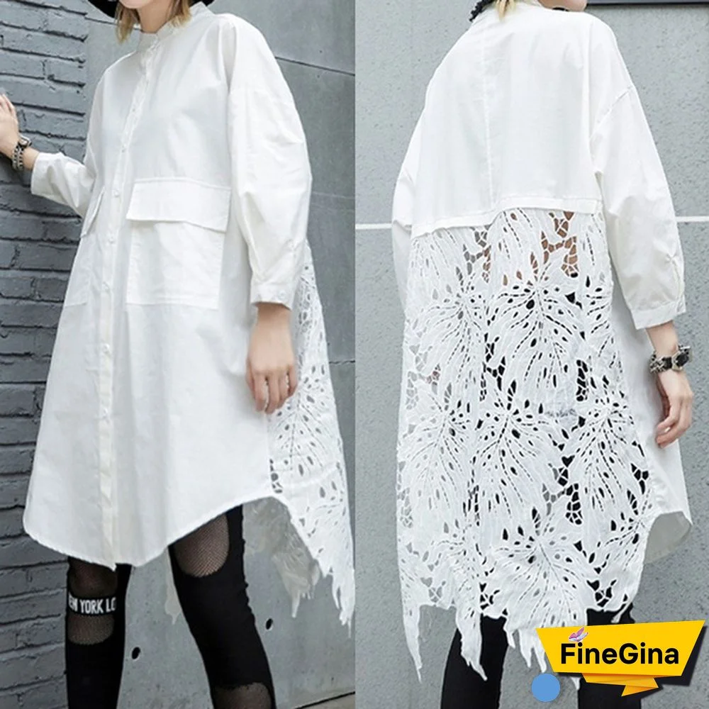 zanzea Womens Long Sleeve O Neck Lace Patchwork Shirt Casual Loose Top Blouse Dress