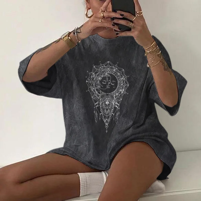   Mysterious Sun Moon Print Designer Short-sleeved T-shirt - Neojana