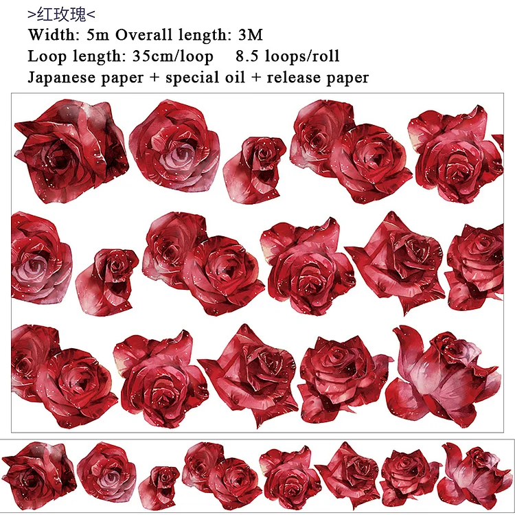 JOURNALSAY 300cm DIY Journal Collage Floral Rose PET Washi Tape Creative Scrapbooking
