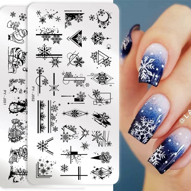 PICT YOU Christmas Nail Stamping Plates Xmas Snowflake Festival Pattern Nail Art Image Plates Nail Printing Stencil Templates-Nail Inspo
