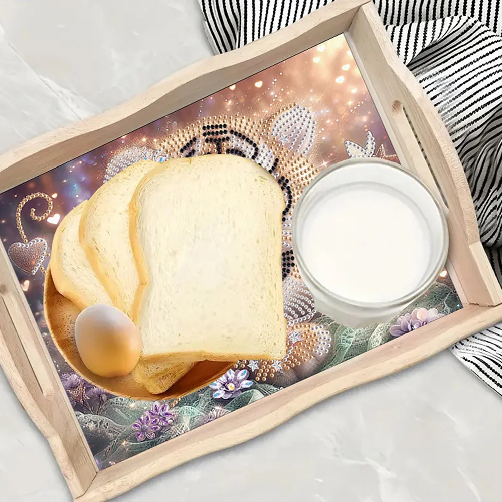 5D DIY Tiger Diamond Painting Wooden Serving Tray with Handle for Desk