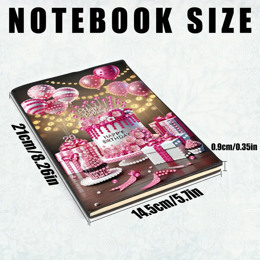2pcs 50-Page A5 Birthday Cake Diamond Painting Notebook for Adults Holiday Gift