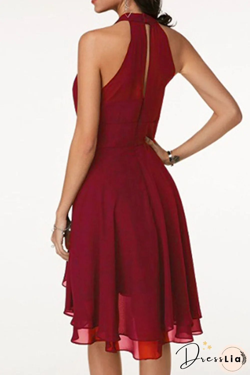 Fashion Street Solid Split Joint Halter A Line Dresses(7 Colors)