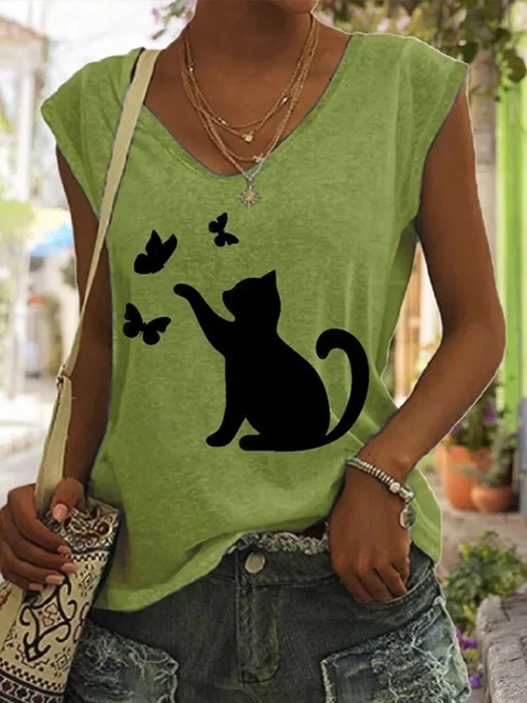 Black Cat Printed Women's T-shirt
