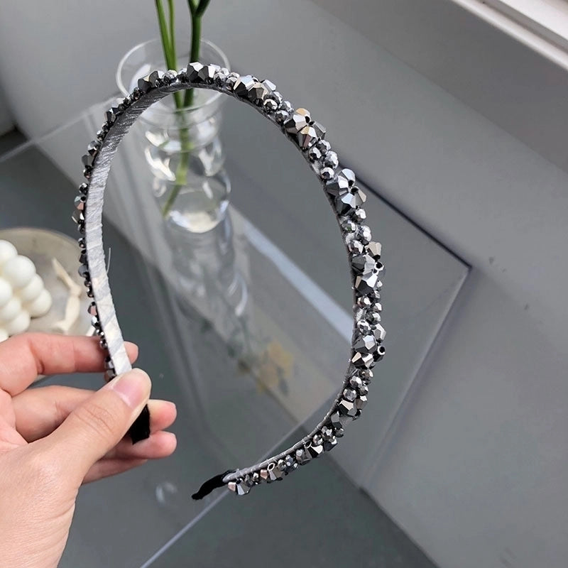 South Korea’s New Crystal Full Diamond Headband Summer Simple Hair Hole Steel Ring Thin Edge Headband