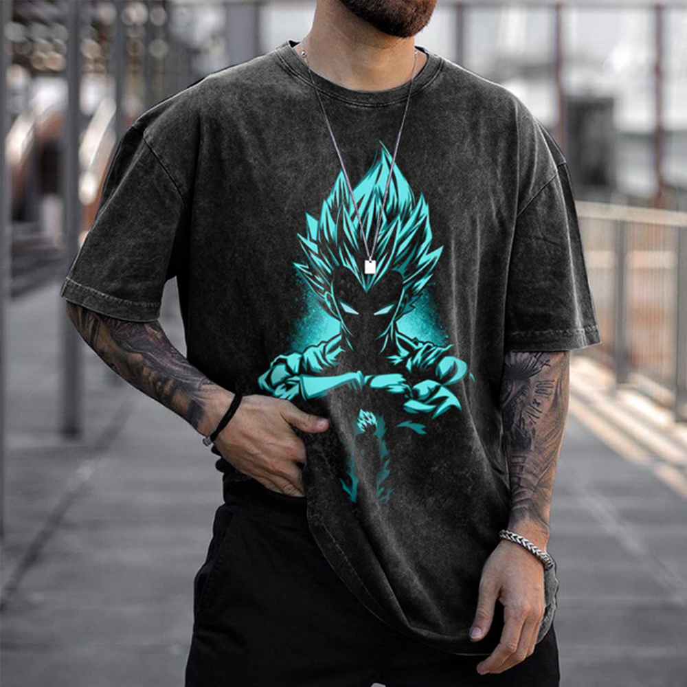 Anime Print Snowflake Batik Washed Cotton T-shirt