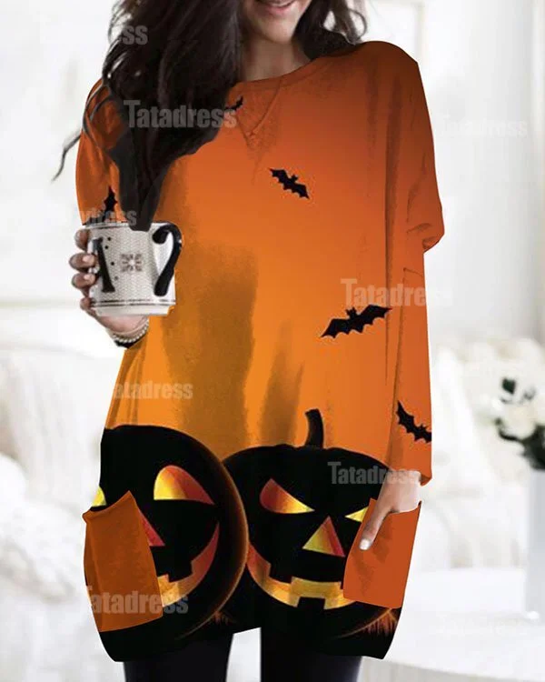 Halloween Long Sleeve Casual Pocket T-Shirt Top