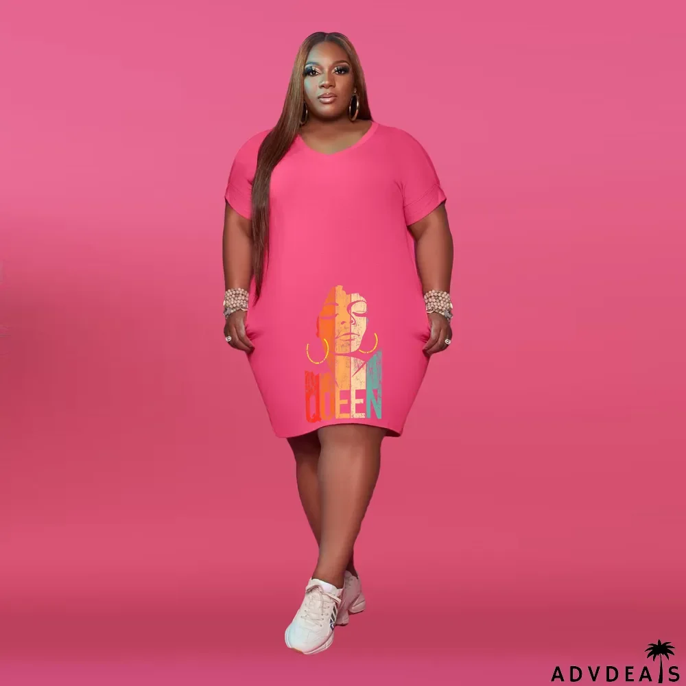 Women'S V Neck Solid Plus Size Women'S Fashion Casual Dress