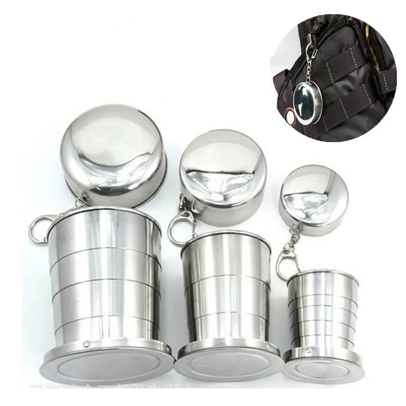 Stainless Steel Camping Folding Cup Traveling Outdoor Camping Hiking Mug Portable Collapsible Cup L 250ML