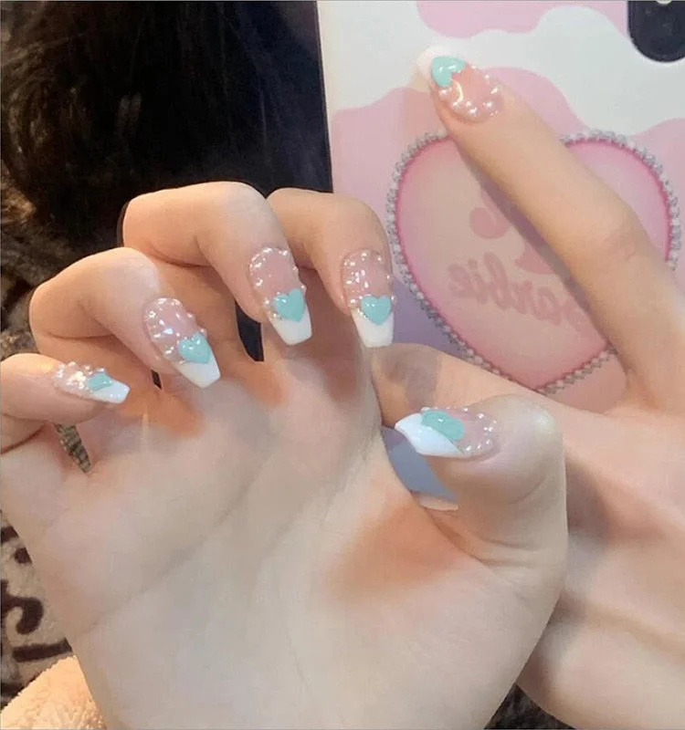 Fashion 24pc/set 10 Sizes Fake Nails Full Cover French False Nail Tips With Double-Sided Nail Adhesive Tab Press On Nails Art-Nail Inspo