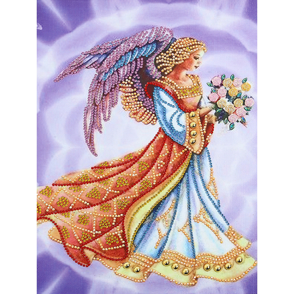

30*40CM - Special Shaped Diamond Painting - Girl Stick Flower, 501 Original