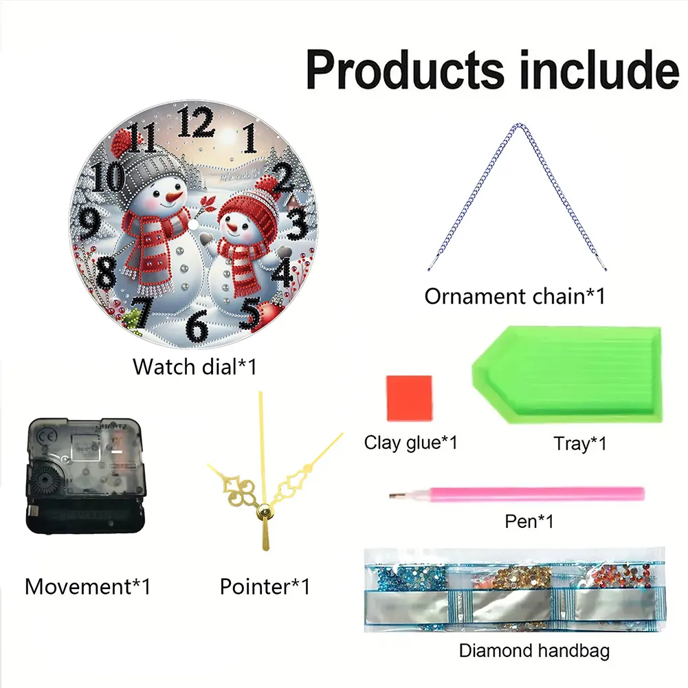 2D Flat DIY Xmas Diamond Painting Ornament with Clock Function Creative Craft