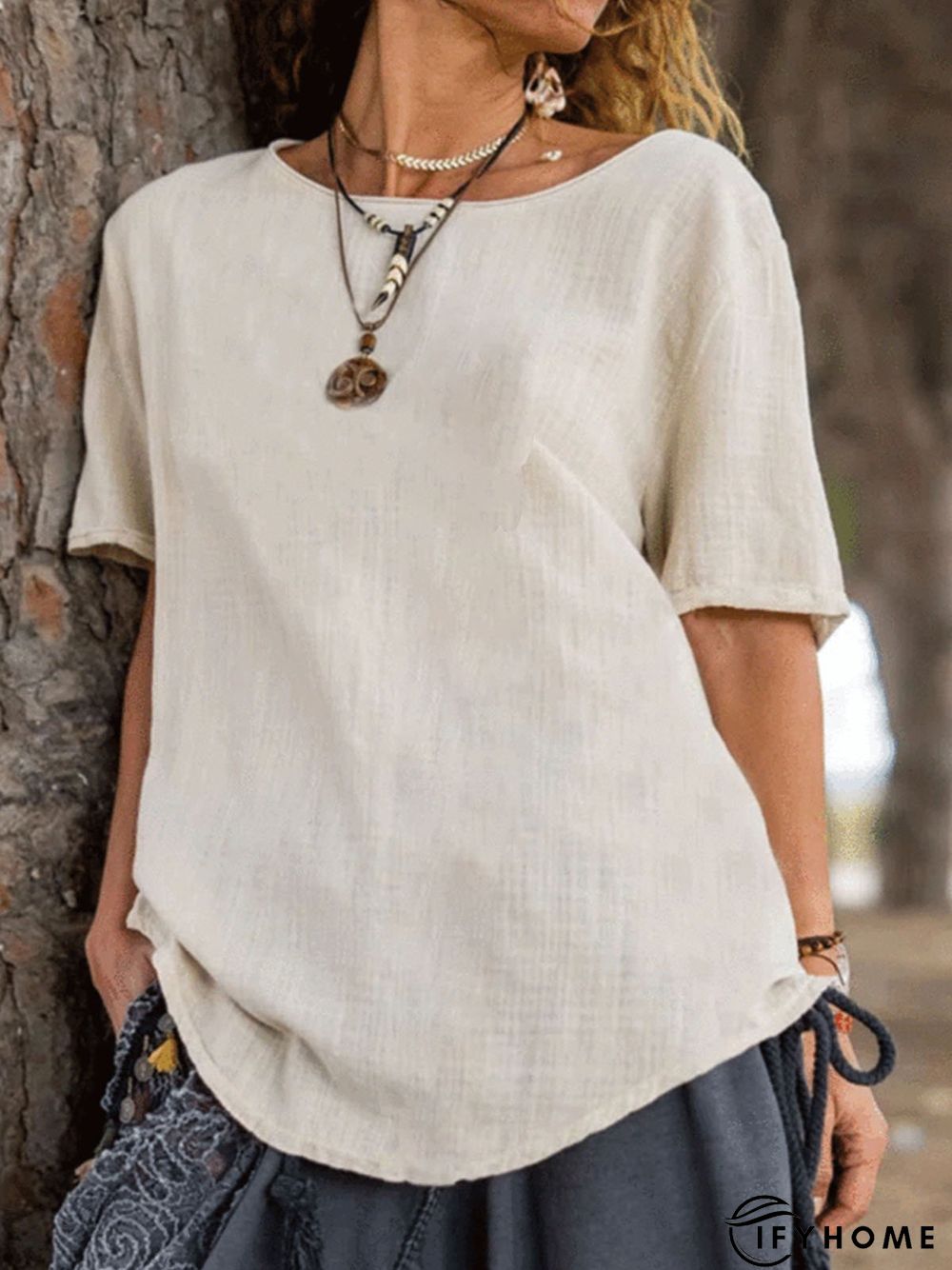 Short Sleeve Cotton-Blend T-shirt | IFYHOME