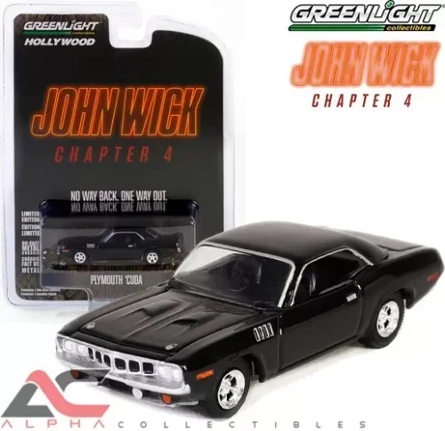 Dronehint GREENLIGHT 62020F 1:64 1971 PLYMOUTH CUDA (JOHN WICK CHAPTER 4) BLACK Toy