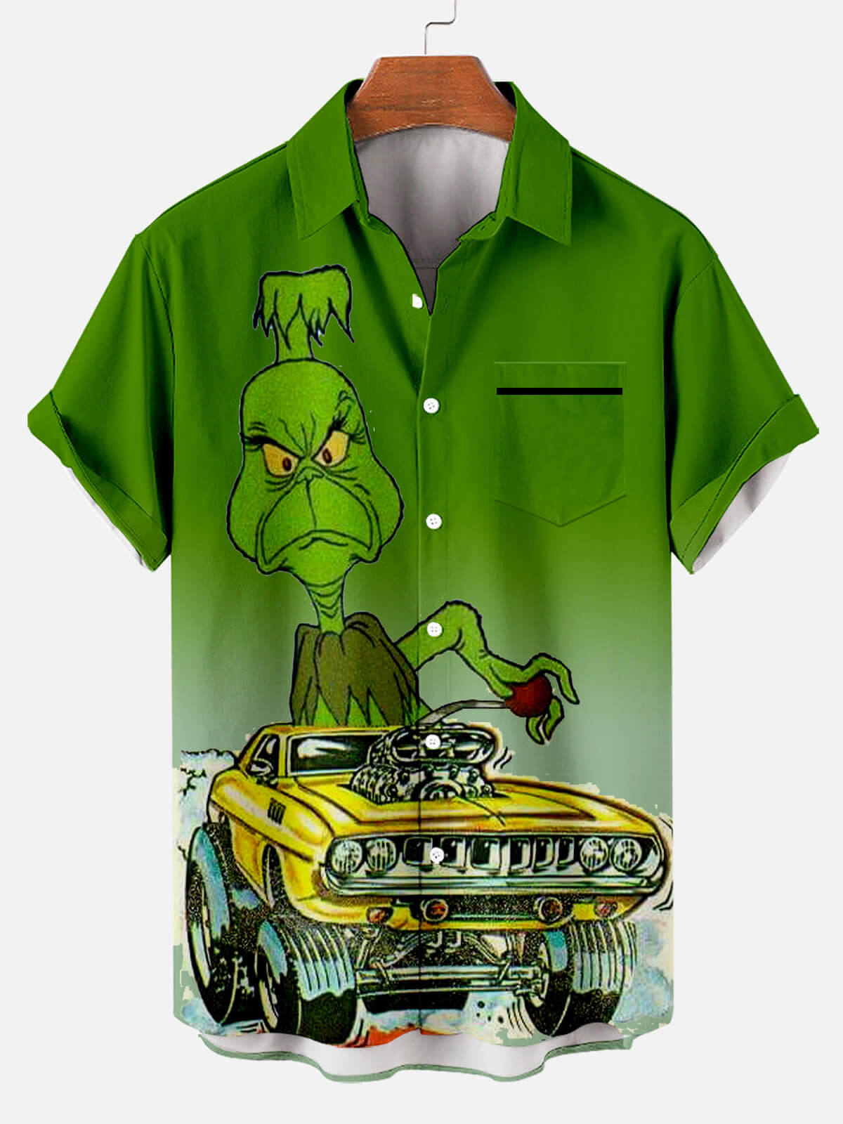 Men's Nostalgic Anime Character Retro Car Short Sleeve Shirt PLUSCLOTHESMAN