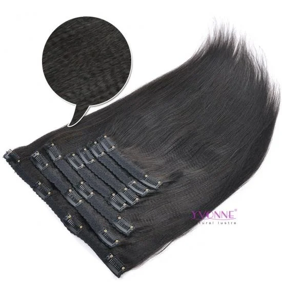 YVONNE Yaki Straight Human Hair Clip In Hair Extensions Brazilian Virgin Hair 7 Pieces 120g/set Natural Color