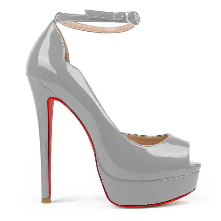 150mm Round Chick Alta Red Bottom Heels Sky High Platform Ankle strap Pumps For Women-MERUMOTE