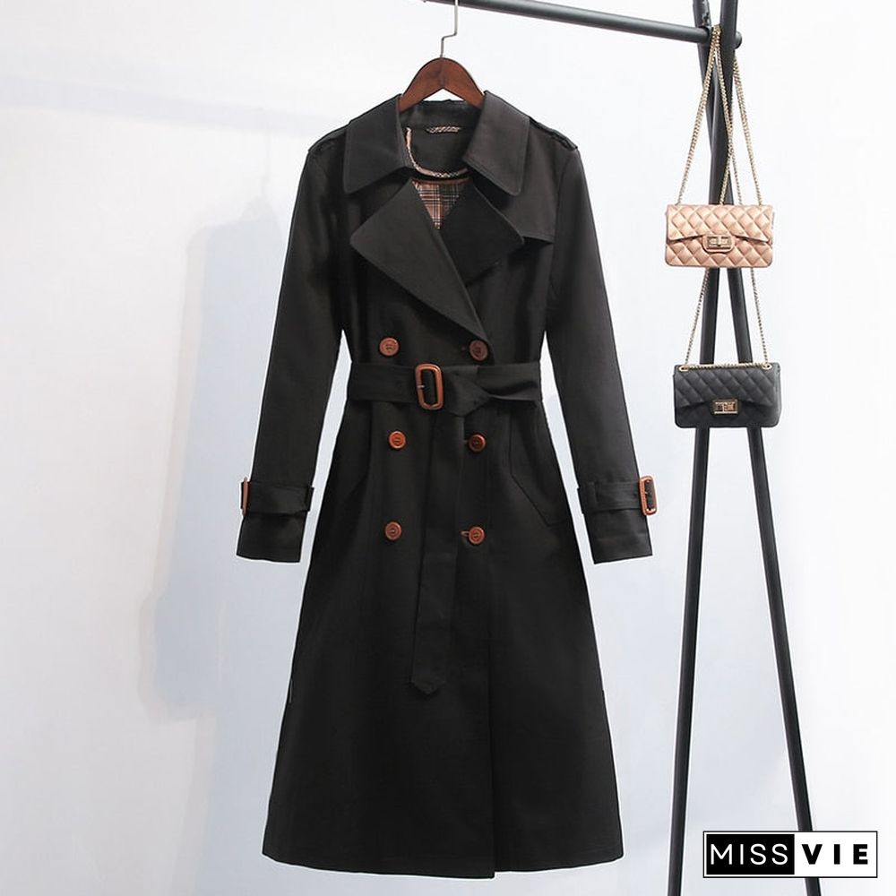 Dark Green Windbreaker Women's Long Spring and Autumn New British Style Temperament Drape High-end Coat Trench Coat for Women