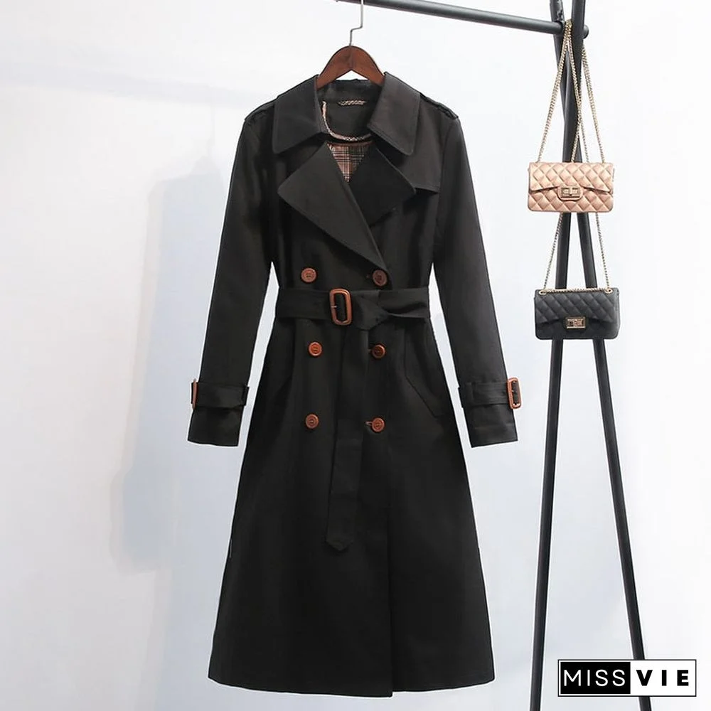 Dark Green Windbreaker Women's Long Spring and Autumn New British Style Temperament Drape High-end Coat Trench Coat for Women